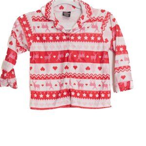 Cozy Size 5/6 Red & White Reindeer Flannel Button-Up Pajama Top